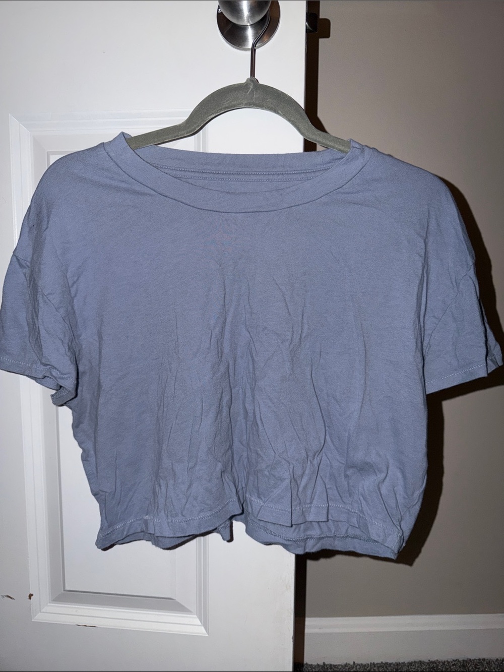 Aeropostale Dusty Blue Cropped Crew Neck Tee